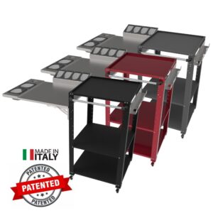 Carrello porta forno Space004N-RIP Il carrello porta forno Space004N-RIP è ideale per forni a legna e a gas, perfetto per pizzaioli professionisti e amatoriali. Realizzato in acciaio resistente con ripiani spaziosi, offre supporto stabile per il forno e spazio per legna, utensili e ingredienti. Grazie alle ruote piroettanti con freno, è facile da spostare e stabile durante l'uso. Perfetto per chi cerca un carrello funzionale e robusto per la pizza fatta in casa o in pizzeria.