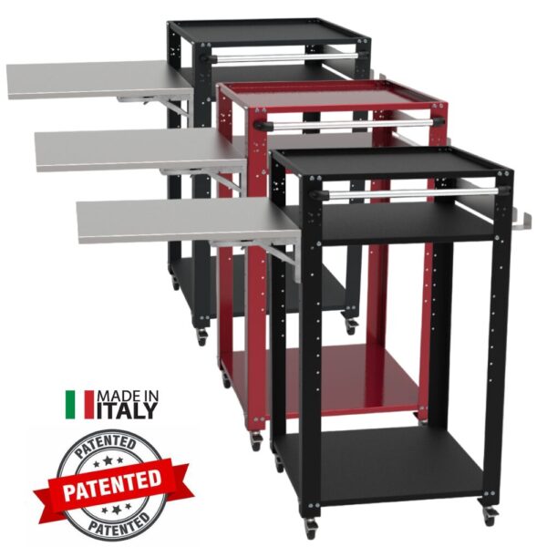 Il carrello Space002N offre una consolle con ruote per il tuo forno pizza, ottimizzando lo spazio di lavoro in modo pratico ed efficiente. Perfetto come tavolo da cucina con forno pizza integrato, è un supporto ideale per ogni tipo di forno, che sia elettrico o a legna, e offre anche ripiani per utensili e ingredienti, rendendo la preparazione della pizza ancora più comoda.