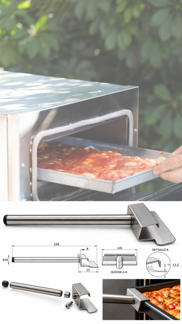 SPACE GRIP, pinza per teglia in ferro blu in acciaio inox AISI 304 di Space One Pizza